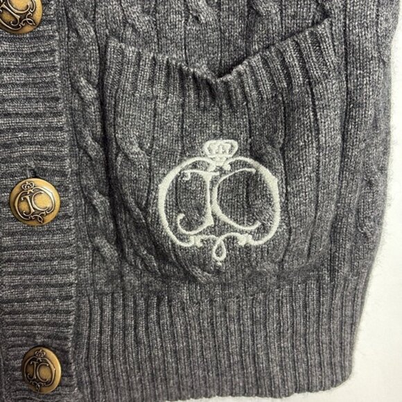 Juicy Couture Cashmere Grey Monogram Cardigan 3/4 Sleeve Size Large - Picture 3 of 10